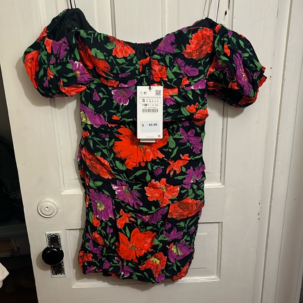 Zara floral cap sleeve mini dress